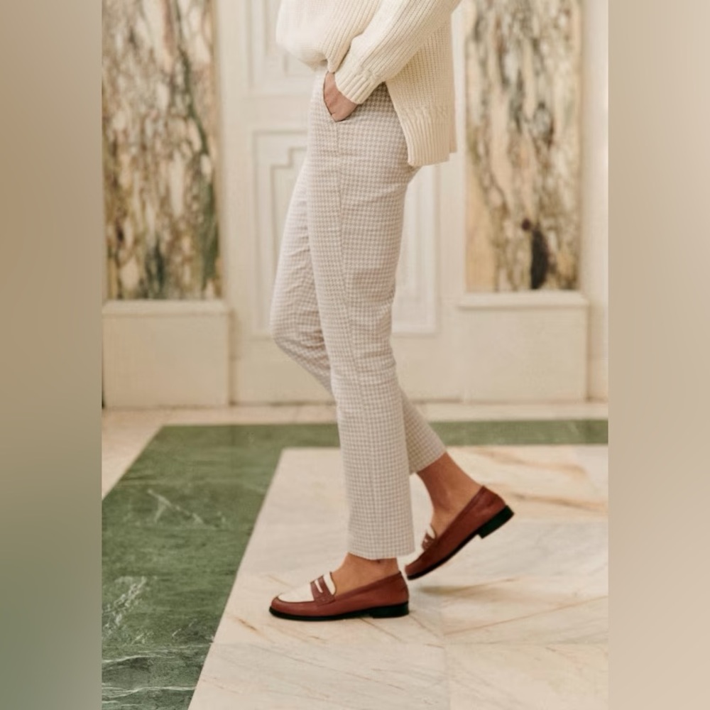 Sezane Cream Checkered Pants